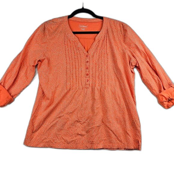 L.L. Bean Tops - L.L.Bean Short/Long-Sleeve Blouse Coral/Orange Women's Size Large